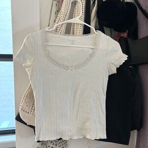 Brandy Melville White Pointelle Lace Tee